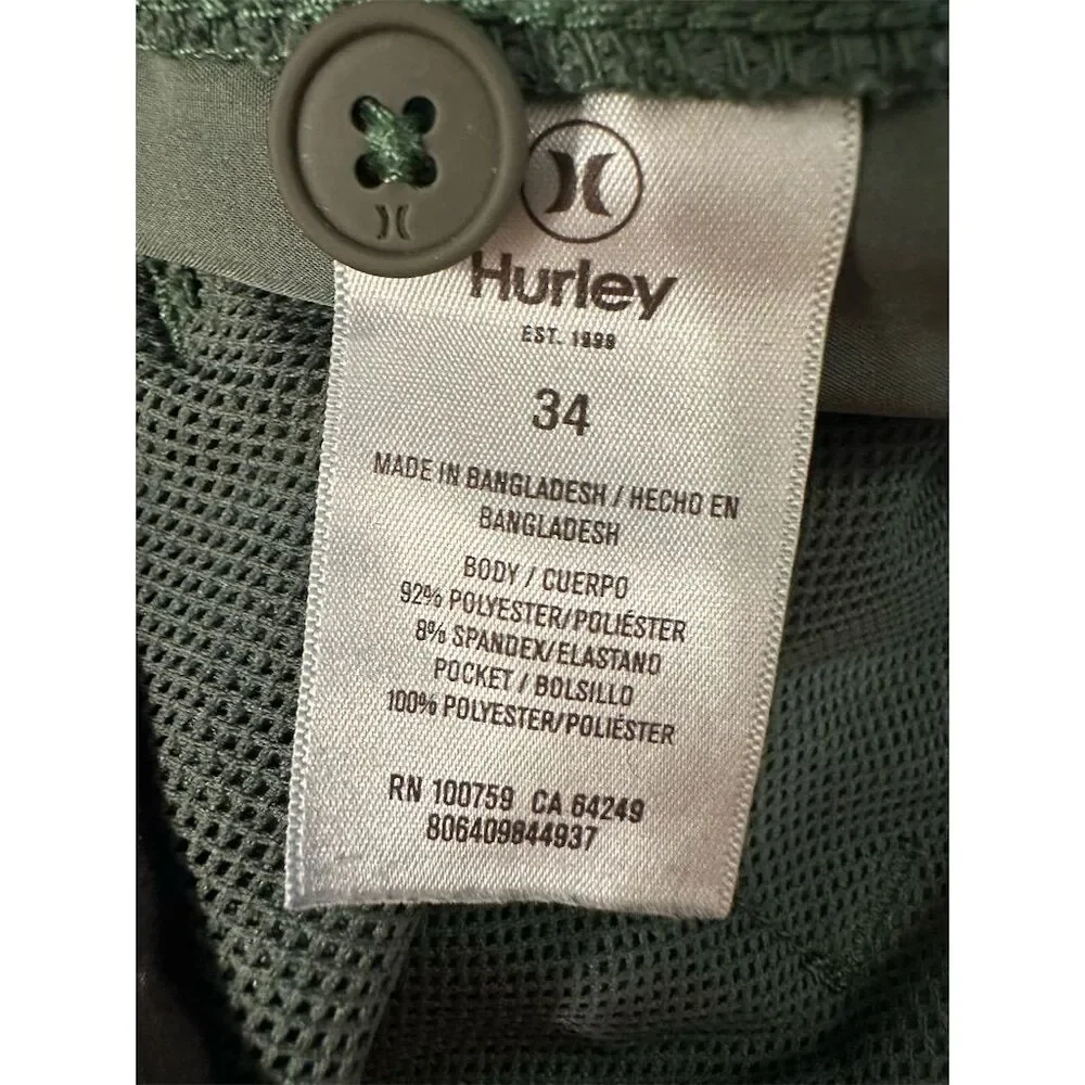 Hurley Men's Chino Shorts Size 34 Olive Green Casual Flat Front - Picture 6 of 7